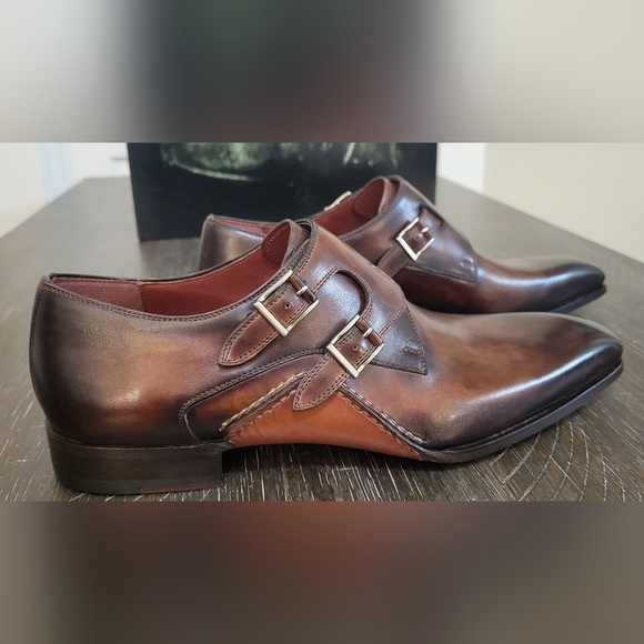 Magnanni 18727 Mens Triple Brown Buckle Monk Strap Dress Shoes Sz 41 or 8 NIB - Picture 5 of 10